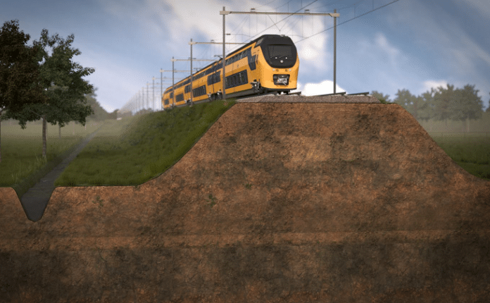 wetenschappelijk onderoek naar spoordijken - graphic trein op dijk