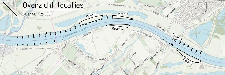 Pannerdensch Kanaal - kaartje met projectlocaties
