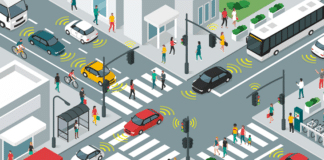 Smart mobility - graphic van kruispunt met connected verkeer
