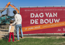 Dag van de Bouw - man met kind voor banner van de Dag van de Bouw 2023
