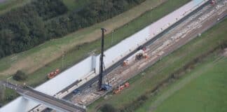 Luchtfoto van de herstelwerkzaamheden aan de Prinses Margriettunnel