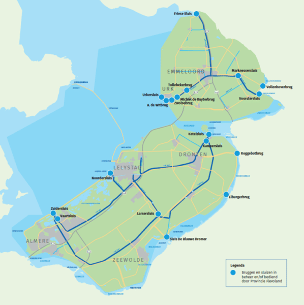 Sluizen en bruggen Flevoland - kaartje