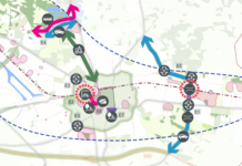 De spoorzone (blauwe stippellijn) is in Enschede een ruim begrip