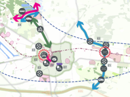 De spoorzone (blauwe stippellijn) is in Enschede een ruim begrip