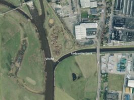 Luchtfoto van de plek waar de Radewijkerbeek in de Vecht stroomt.